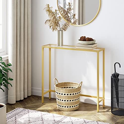 Narrow Modern Gold Console Table for Entryway, Living Room, Bedroom