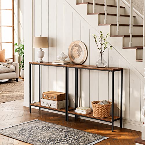 Small Rustic Brown and Black Console Table for Living Room and Entryway