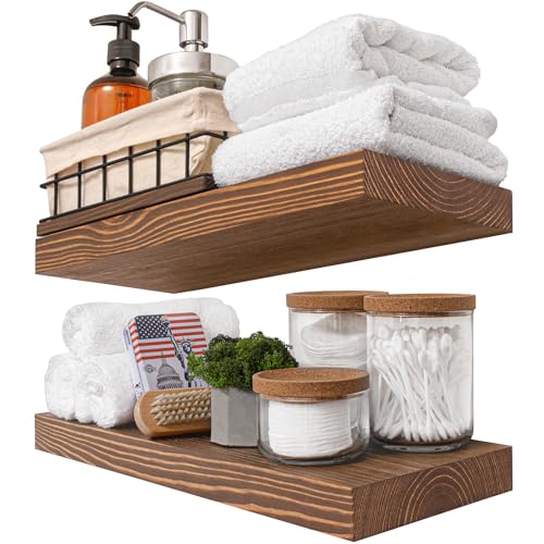 Elegant Wood Floating Shelves for Bathroom and Kitchen - Set of 2