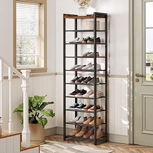 10 Tier Shoe Rack for Entryway, Hallway, Living Room - Rustic Brown