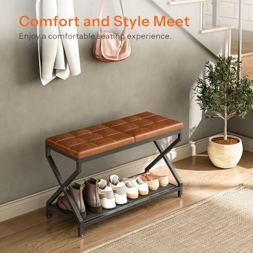 Leather Cushion Shoe Bench for Front Door and Living Room