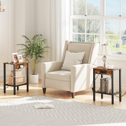 Set of 2 End Tables with USB Ports and Outlet for Living Room and Bedroom