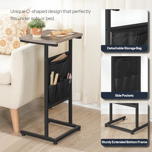 C Shaped Side Table with Storage for Living Room and Bedroom