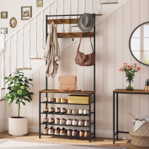 Hall Tree and Shoe Rack with Bench for Entryway or Closet