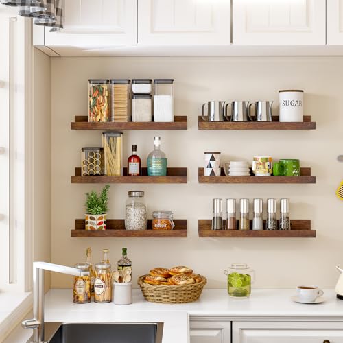 Rustic Brown Floating Wall Shelves Set of 8