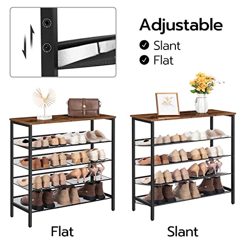 Adjustable 5-Tier Shoe Rack for 16 Pairs, Rustic Brown - Entryway, Hallway, Closet, Dorm Room