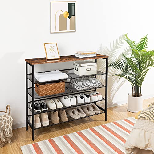 5-Tier Adjustable Shoe Rack for 20 Pairs - Industrial Rustic Brown