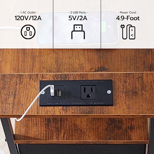 Rustic Brown & Black Charging End Table for Small Spaces