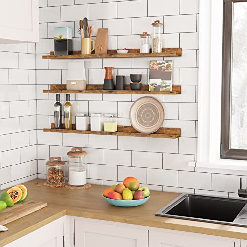 Rustic Brown Floating Shelves Set of 3 for Bathroom, Bedroom, Kitchen, Office, Living Room Decor