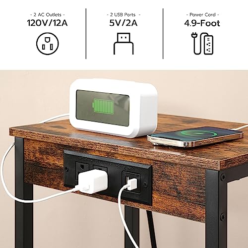 Tall End Table with Charging Station for Living Room and Bedroom