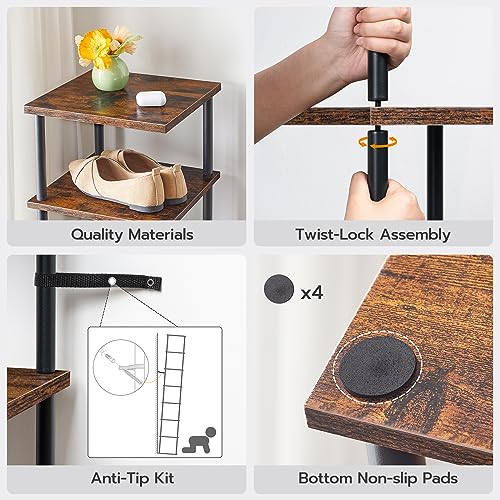 Rustic Brown & Black 8-Tier Shoe Rack for Small Spaces