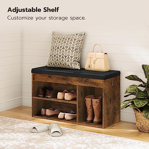 Shoe Storage Bench with Padded Cushion and Hidden Compartment for Entryway and Living Room