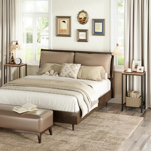 Industrial Tall Side Table with Adjustable Shelves for Office and Living Room