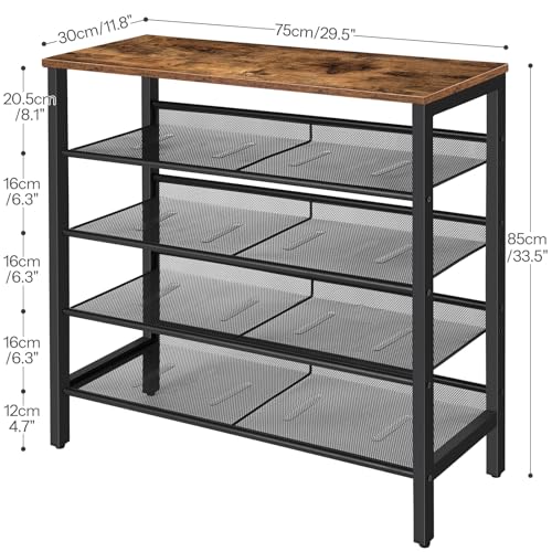 Adjustable 5-Tier Shoe Rack for 16 Pairs, Rustic Brown - Entryway, Hallway, Closet, Dorm Room