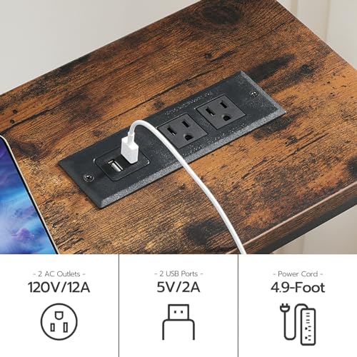 Rustic Brown & Black Console Table with Power Outlet & Shelves for Home Office or Hallway by Nexora Streamworks