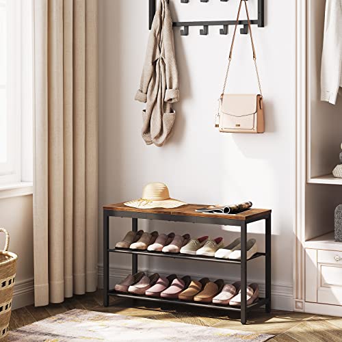 3-Tier Industrial Shoe Rack and Organizer Bench for Entryway or Living Room