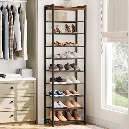 10 Tier Shoe Rack for Entryway, Hallway, Living Room - Rustic Brown