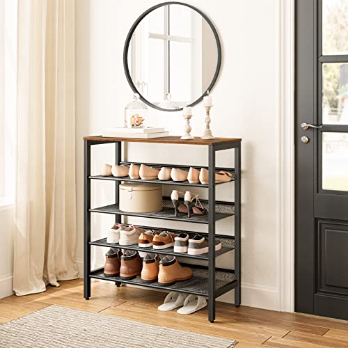 Adjustable 5-Tier Shoe Rack for 16 Pairs, Rustic Brown - Entryway, Hallway, Closet, Dorm Room
