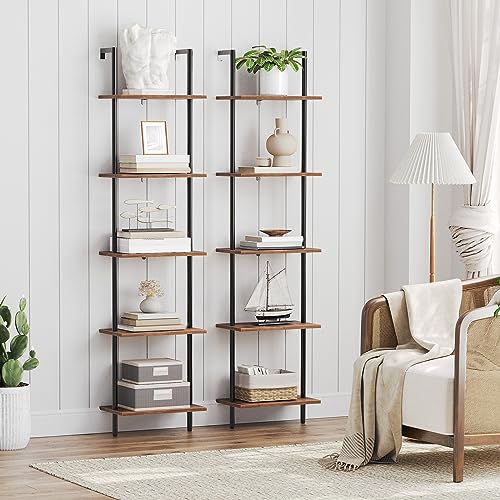 DIY 5-Tier Wooden Ladder Shelf for Home Décor in Rustic Brown and Black