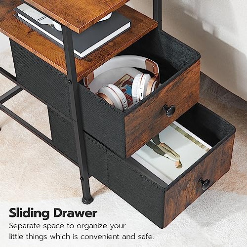End Table with Charging Station for Small Spaces, Living Room, Bedroom - Rustic Brown & Black