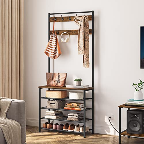 Hall Tree and Shoe Rack with Bench for Entryway or Closet