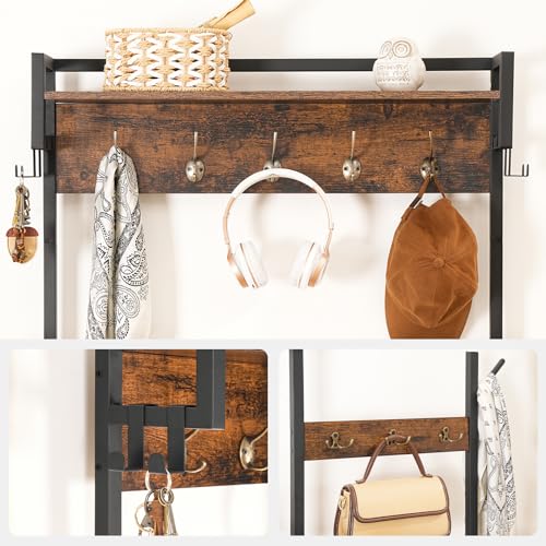 Rustic Brown & Black Hall Tree with Bench and Drawer