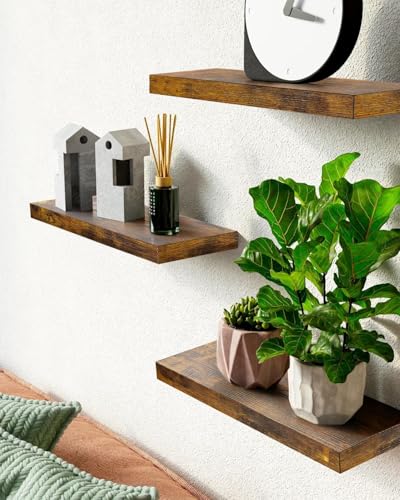 Floating Wood Shelves for Bathroom, Bedroom, Living Room, and Kitchen - Set of 3