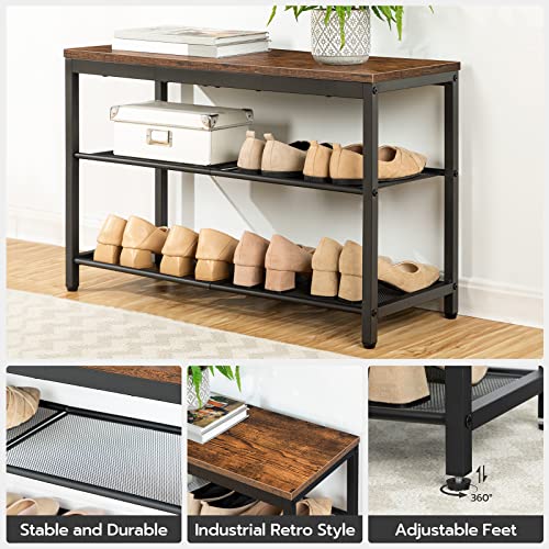 3-Tier Industrial Shoe Rack and Organizer Bench for Entryway or Living Room