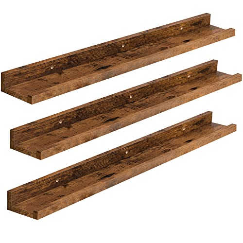 Rustic Brown Floating Shelves Set of 3 for Bathroom, Bedroom, Kitchen, Office, Living Room Decor