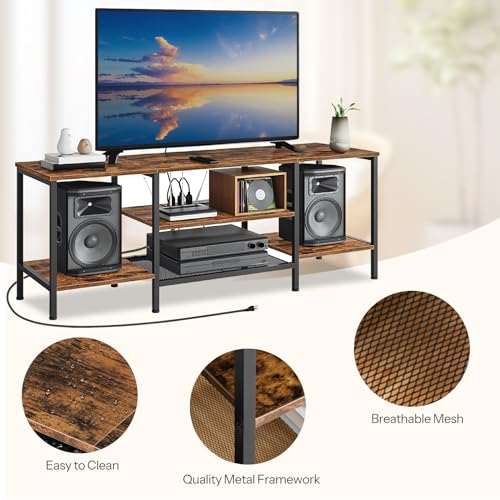 65-inch TV Stand with Power Outlets and Open Shelves for Industry