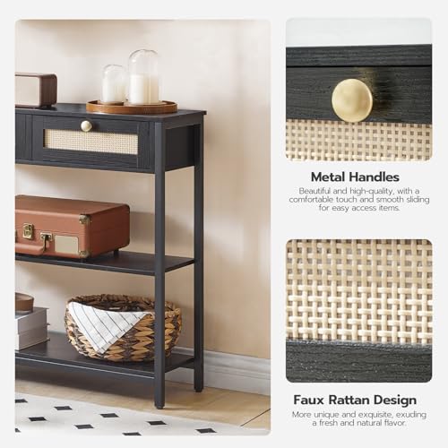 Rattan-Like Narrow Console Table with Drawers for Hallway