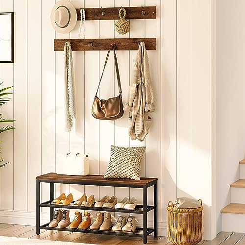 Entryway Hall Tree Coat Rack and Shoe Bench Set for Foyer or Front Door