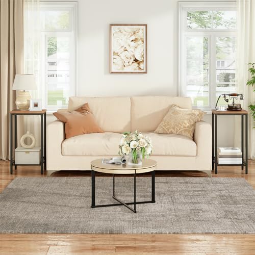 Industrial Tall Side Table with Adjustable Shelves for Office and Living Room