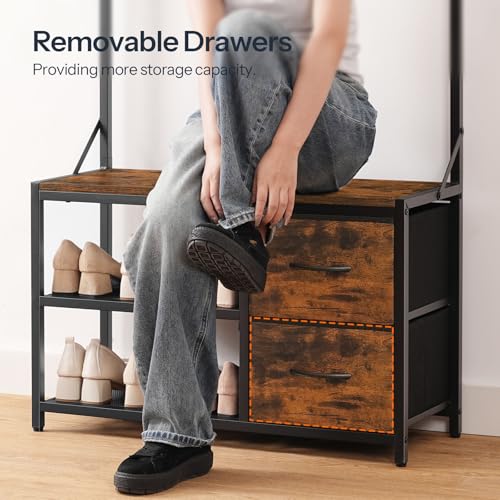 Rustic Coat and Shoe Rack with Bench and Drawers for Entryway