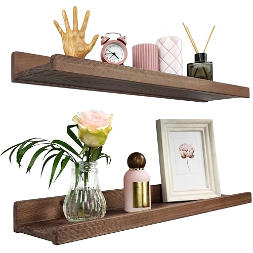 Handcrafted 24 inch Natural Wood Floating Wall Shelves (Set of 2) - for American Walnut, waterproof, with lip for photo display - for Wall Storage and Hanging Books