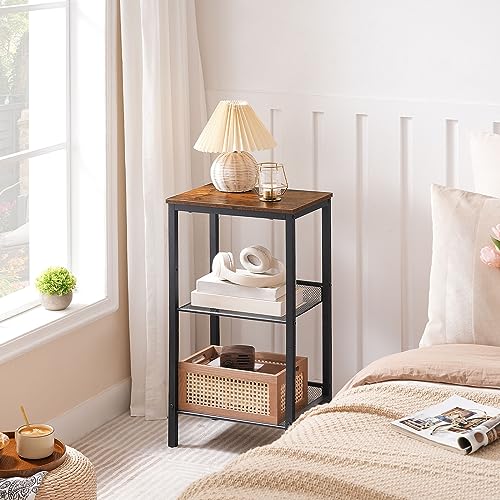 3-Tier Tall Side Table for Living Room or Office, Rustic Brown and Black