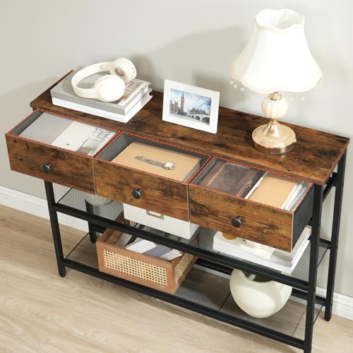 Narrow Console Table with Drawers & Shelves for Living Room