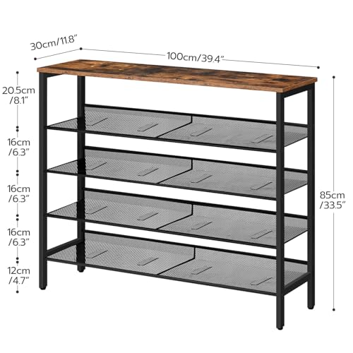 5-Tier Adjustable Shoe Rack for 20 Pairs - Industrial Rustic Brown