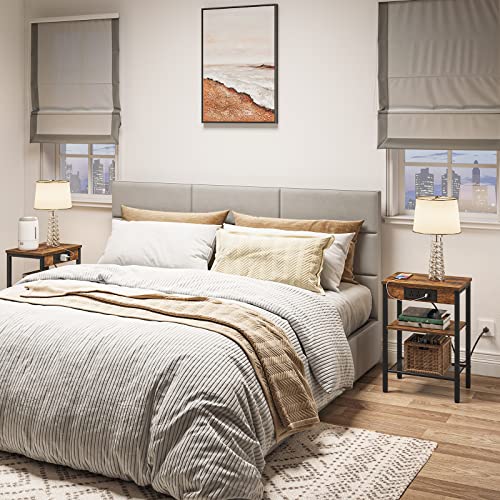 Rustic Brown 3-Tier End Table with USB Ports