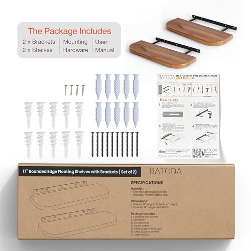 17 Rustic Farmhouse Wooden Wall Shelf for Bedroom and Kitchen - Mounting Hardware Included