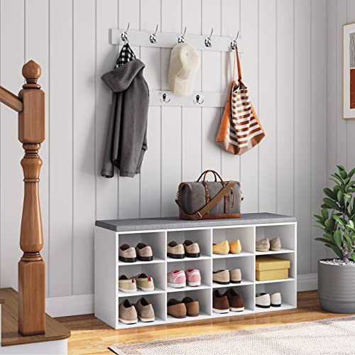 Shoe Storage Bench with Cushion and Coat Rack for Entryway and Bedroom