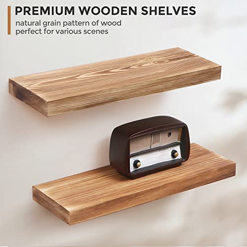 Rustic European Pine Floating Wall Shelves Set of 2 - Natural Wooden Shelf for Farmhouse - 16 x 5.7