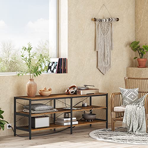 TV Stand with Power Outlets for TVs up to 65 - Industrial Entertainment Center for Living Room, Bedroom