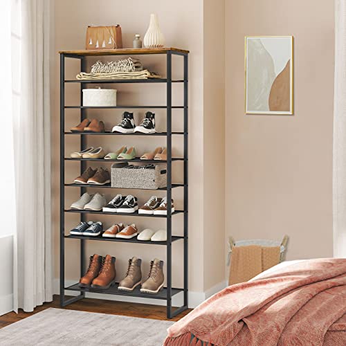10-Tier Large Capacity Shoe Rack for 27-36 Pairs of Shoes - Rustic Brown - Entryway, Hallway, Closet, Dorm Room