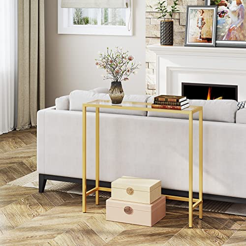 Narrow Modern Gold Console Table for Entryway, Living Room, Bedroom