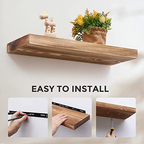 Natural European Pine Floating Wall Shelves Set of 2