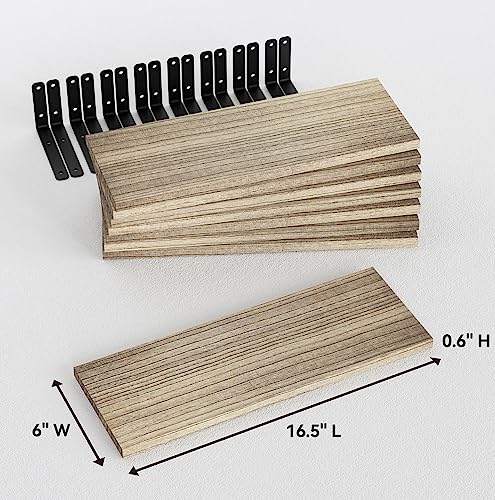 Rustic Floating Shelf Set of 8 for Bedroom, Bathroom, Living Room - Carbonized Black