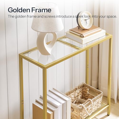 Modern 2-Tier Glass Console Table for Entryway and Living Room, Gold