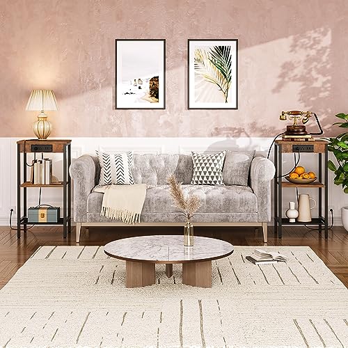 Tall End Table with Charging Station for Living Room and Bedroom