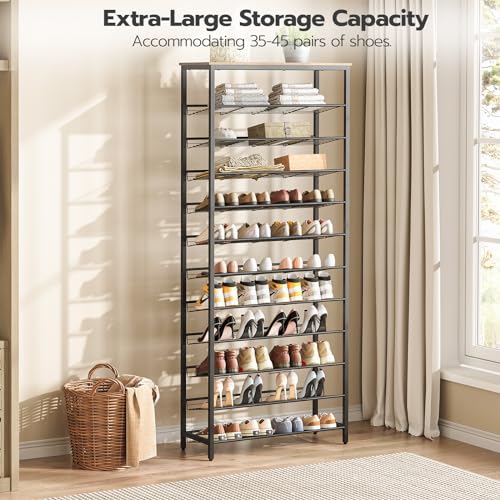 12-Tier Shoe Rack for 35-45 Pairs of Shoes, Standing Shoe Shelf for Entryway or Closet